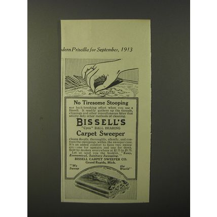 1913 Bissell's Carpet Sweeper Ad - No tiresome stooping