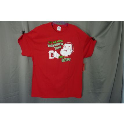 Christmas Santa Time for a Beer T Shirt Red XL Gildan