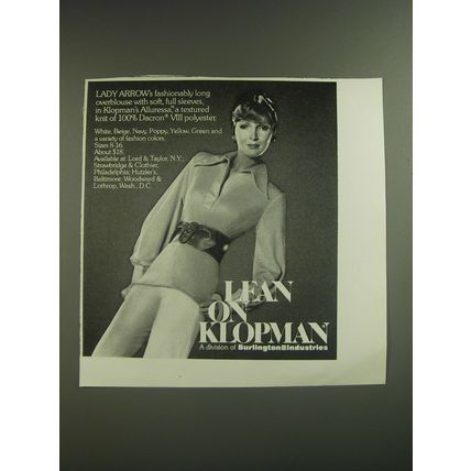 1974 Burlington Industries Klopman Overblouse by Lady Arrow Advertisement