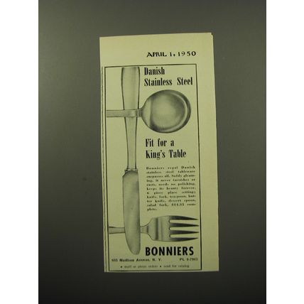 1950 Bonniers Tableware Ad - Danish stainless steel fit for a King's table