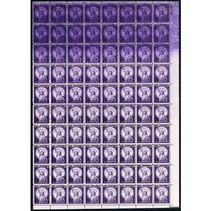 1035, Mint NH 3¢ Over Inked Error Part Sheet of 80 Stamps - Stuart Katz