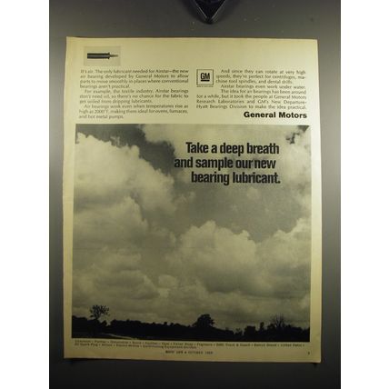 1969 General Motors Ad - Take a deep breath and sample our new bearing lubricant