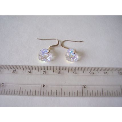 925 Earrings Aurora Borealis Crystal Heart Faceted Dangle Pierced Silver Wires