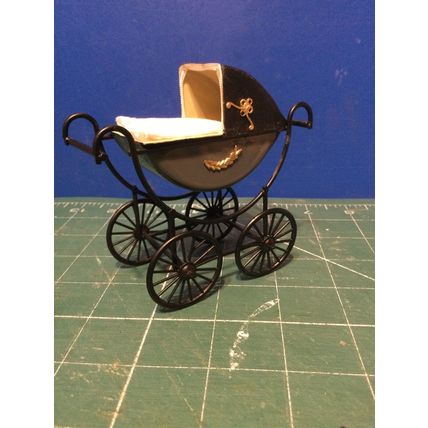 Grey Dressed Pram (B) 1:12th Dolls House Miniature