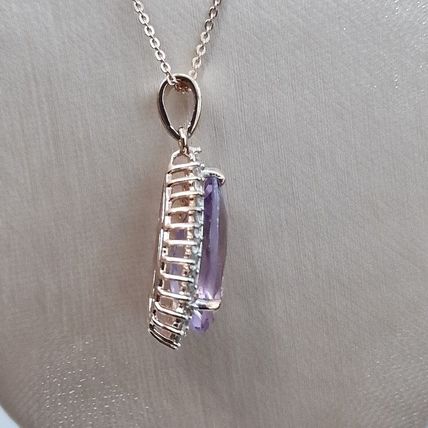 Rose de France Amethyst Zircon Pendant 18k Rose Gold Vermeil Overlay 925 Silver