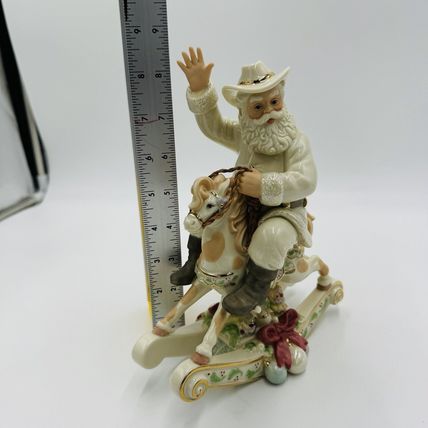Lenox Porcelain Wild West Classic Edition Santa On a Rocking Horse Gold 8.5in