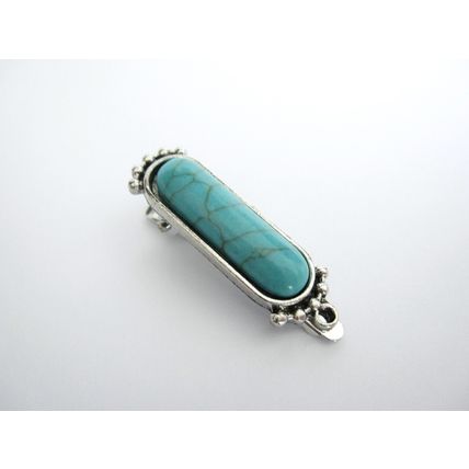 Small turquoise blue stone silver metal alligator hair clip fine thin hair