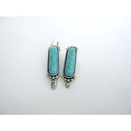 Small turquoise blue stone silver metal alligator hair clip fine thin hair