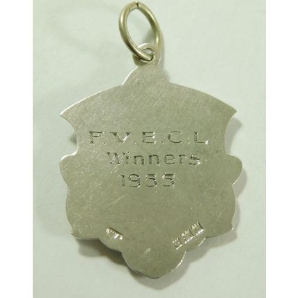 Sterling Silver Pocket Watch Albert Chain Cricket Fob Medal FVECL 1955 Winners