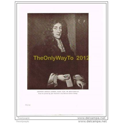 ANTHONY A COOPER, EARL OF SHAFTSBURY, BY J GREENHILL, Book Illustration, c1911