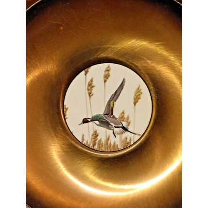 Vintage Brass Serving Bowl Tableware Brushed Gold Lot Of 3 Flying Pheasant Bird