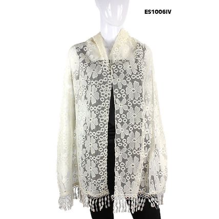 Scarf - Lace w/ Fringes - Floral Print - SF-ES1006IV