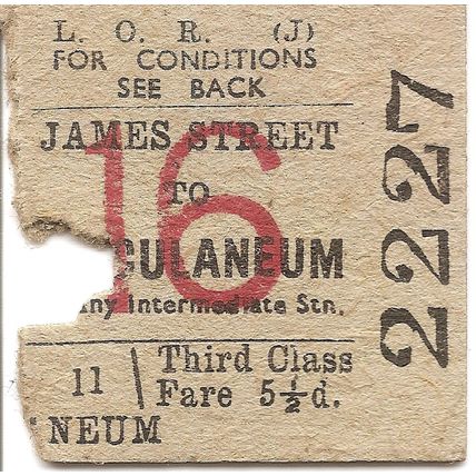Liverpool Overhead Railway Edmondson Ticket - James Street to Herculaneum