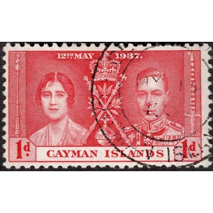 Cayman Islands KGVI 1937 Coronation 1d Carmine Used SG 113 Sc 98 CD 302 stamp