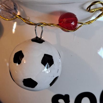 White Ceramic SOCCER STASH BANK Ball Savings Pot MONEY Jar CHARMS