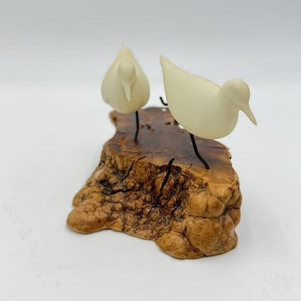 Vtg John Perry Seagull Running on Burl Wood Base Sculpture Signed 1986 Figurine