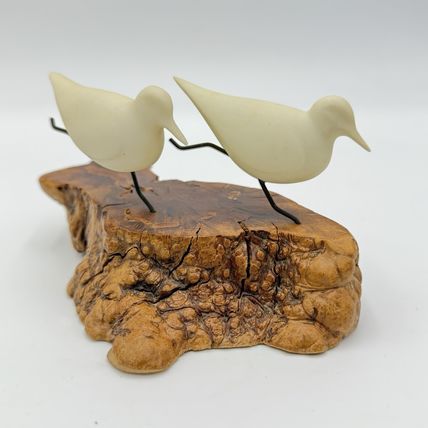 Vtg John Perry Seagull Running on Burl Wood Base Sculpture Signed 1986 Figurine