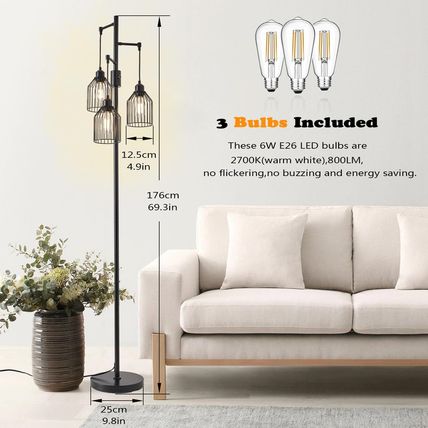 Dimmable Floor Lamp for Living Room, Farmhouse Floor Lamps with Elegant Hanging