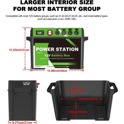 Battery Box Power Center with USB and Anderson Plug, Group 24-31 12V Waterproof