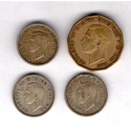 Great Britain. George VI. 4 x Threepence 1942, 1943, 1944 & 1946. dy19777