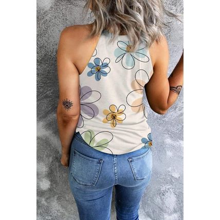 Beige Sweet Floral Tank Top