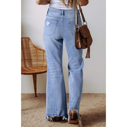Ashleigh Blue Acid Wash Raw Hem High Waist Flared Jeans