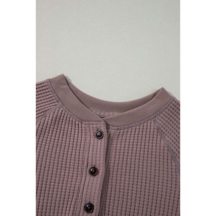 Chestnut Textured Knit Henley Long Sleeve Top