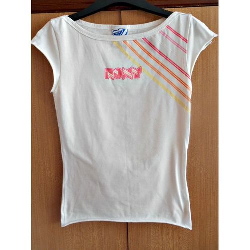 Ladies Roxy surfer girl white top with glittery Roxy logo and stripes size 10