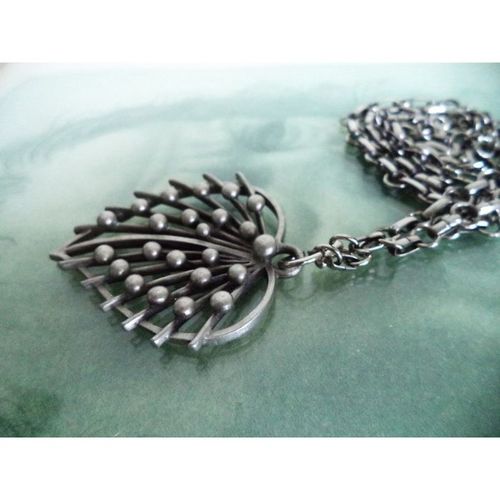 Vintage 60S rare space age Art SPIKEY Silver Leaf MID CENTURY abstract necklace