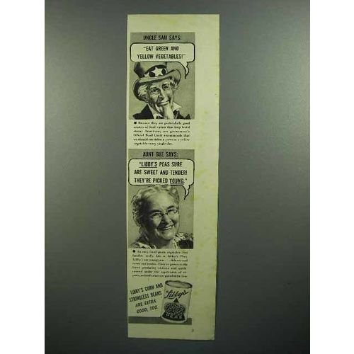 1943 Libby's Peas Ad - Uncle Sam Says Eat Vegetables
