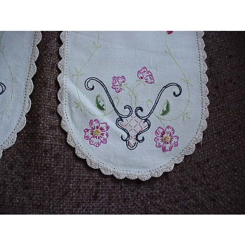 Hand Crocheted & Embroidered Pair of Vintage Doilies Gr