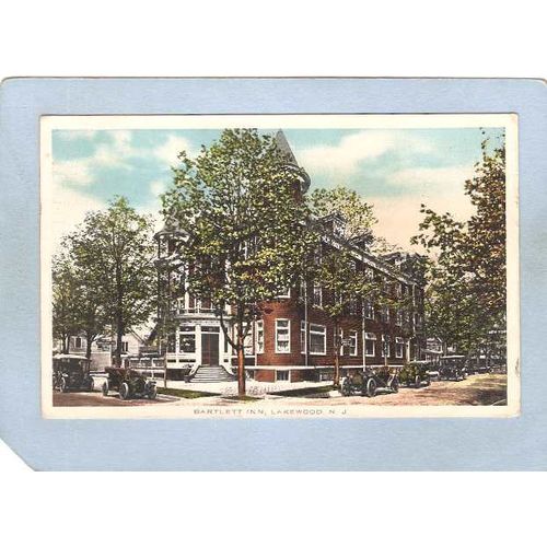 New Jersey Lakewood Bartlett Inn Street Scene Intersection w/Old Cars~3691
