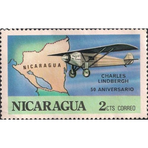 NICARAGUA, AIR, Spirit of St Louis, Lindberg, blue 1977, 2cts