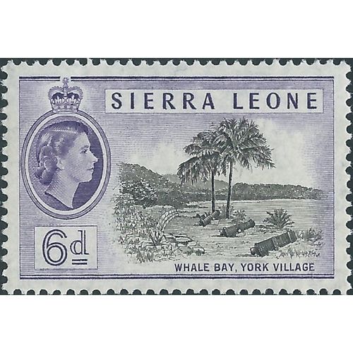 Sierra Leone 1956 6d Black & Violet Mounted Mint MM SG 216 stamp Whale Bay York