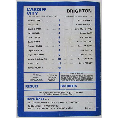 MATCH PROGRAMME 1983-84 CARDIFF CITY v BRIGHTON & HOVE ALBION (Fair Condition)