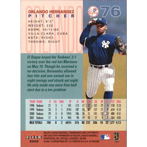 2002 Ultra Baseball Orlando Hernandez #76