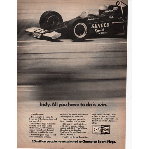 Champion Sparkplugs Vintage Full Page Print Ad August 1972