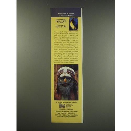 1991 American Museum of Natural History Discovery Cruises Ad - Exploring Papua