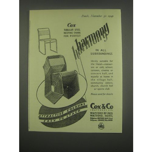 1949 Cox & Co Tubular steel nesting chairs Ad - perfect harmony