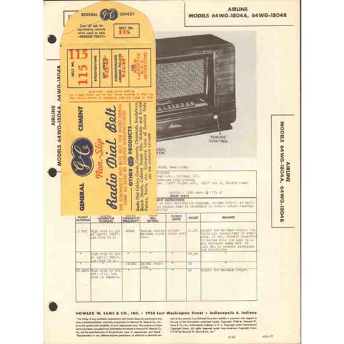 AIRLINE model 64WG-1804A 64WG-1804B AM radio Sams Photofact manual