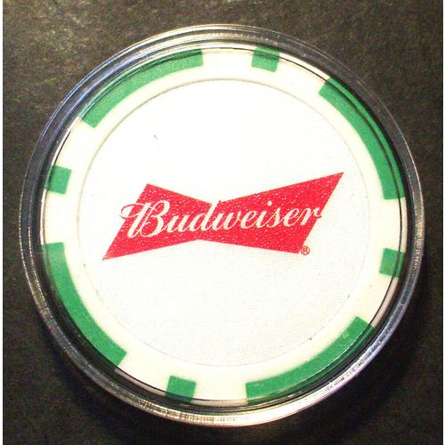 Budweiser Beer Bowtie Poker Chip Golf Ball Marker - Green Inserts