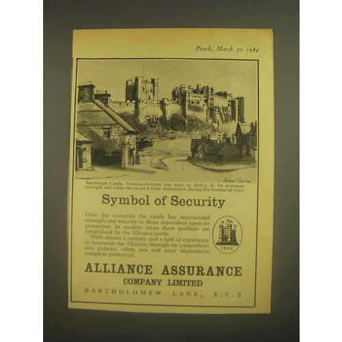 1962 Alliance Assurance Company Limited Ad - Bamburgh Castle, Northumberland