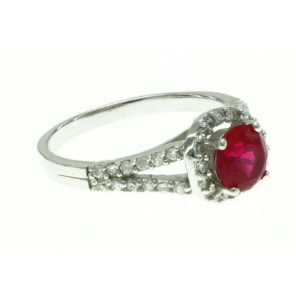 New Real 925 Sterling Silver Fashion Jewelry Halo Wedding Ring Red and White CZ