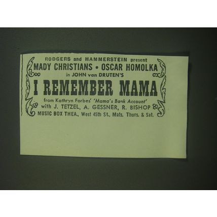1946 I Remember Mama Play Ad - Rodgers and Hammerstein present Mady Christians