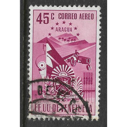 VENEZUELA 1952 ARMS ISSUE STATE OF ARAGUA 45c PURPLE SG 1031 FINE USED