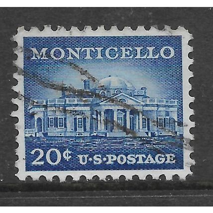 USA 1956 20c BLUE MONTICELLO JEFFERSONS HOME SG 1047 FINE USED#2