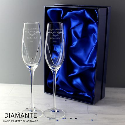 Flutes Diamante hand crafted Wine Glasses heart Wedding anniversary engagement