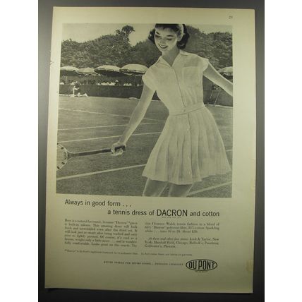 1955 Du Pont Dacron Tennis Dress by Florence Walsh Ad - Always in good form