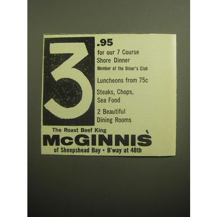 1958 McGinnis Restaurant Ad - 3.95 for our 7 course shore dinner