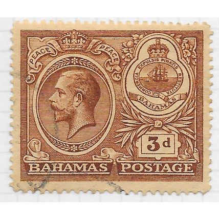 BAHAMAS 1920 KG5 3d ONE PENNY PEACE WMK MCA USED CDS SG109 109 SG